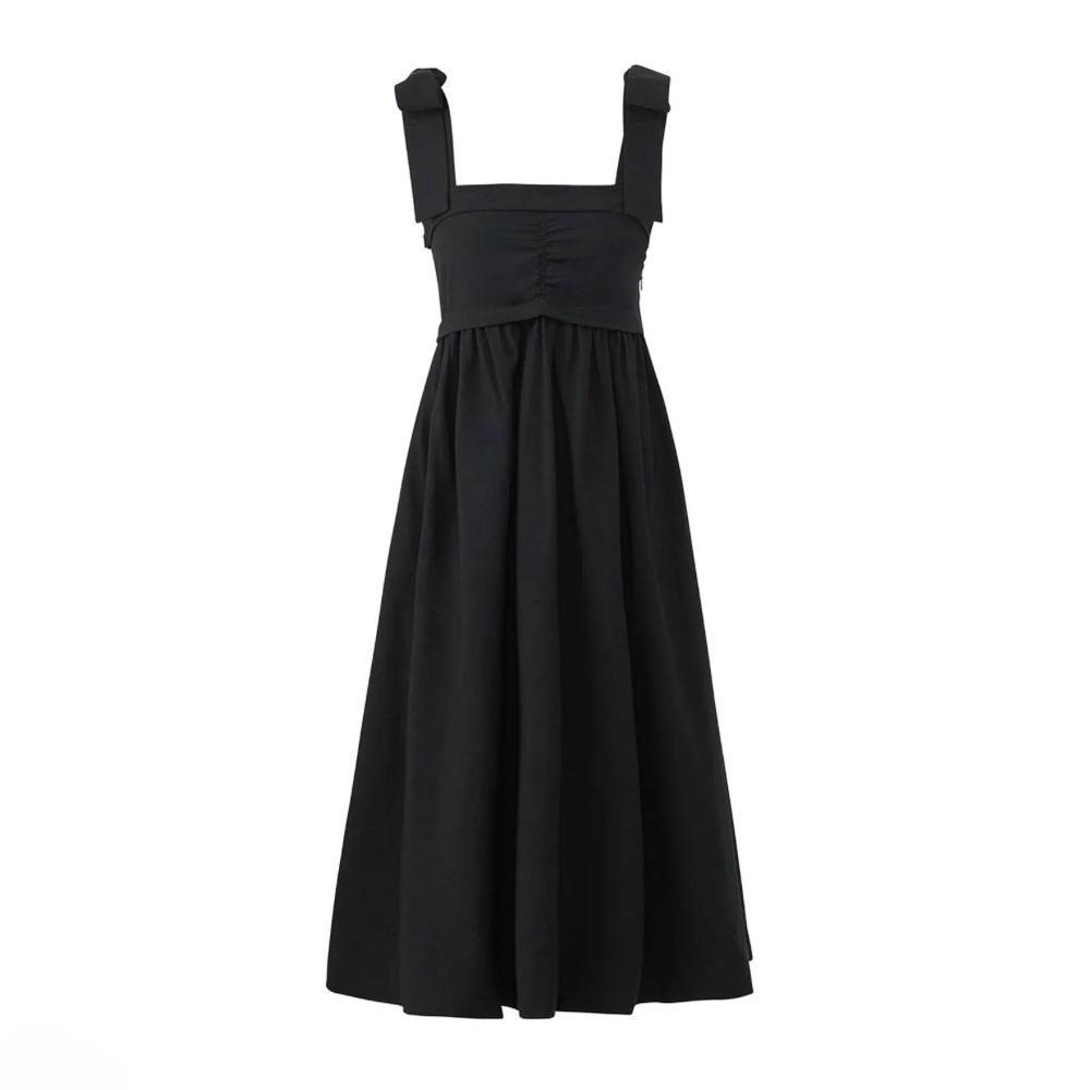 See by Chloe Black Tie Bow Strap Midi Sundress Dress